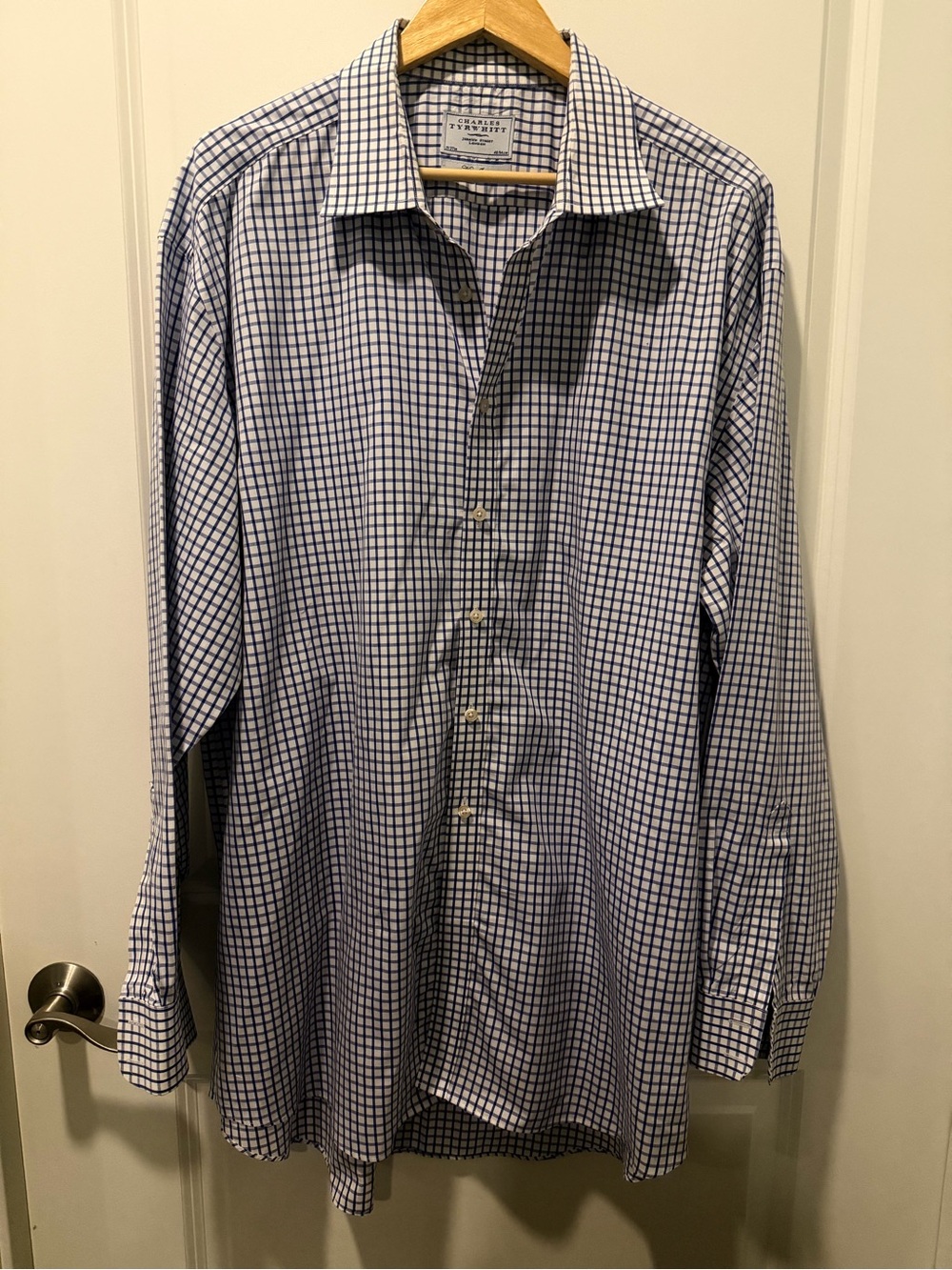 Charles Tyrwhitt Blue and White Checked Dress Shirt